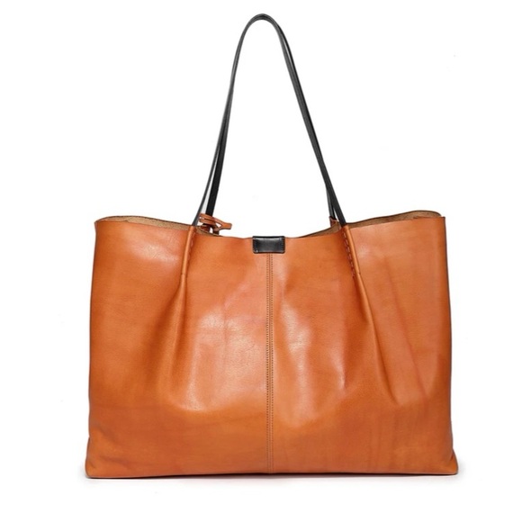 Elegant Orange Leather Tote Bag - Picture 6 of 10